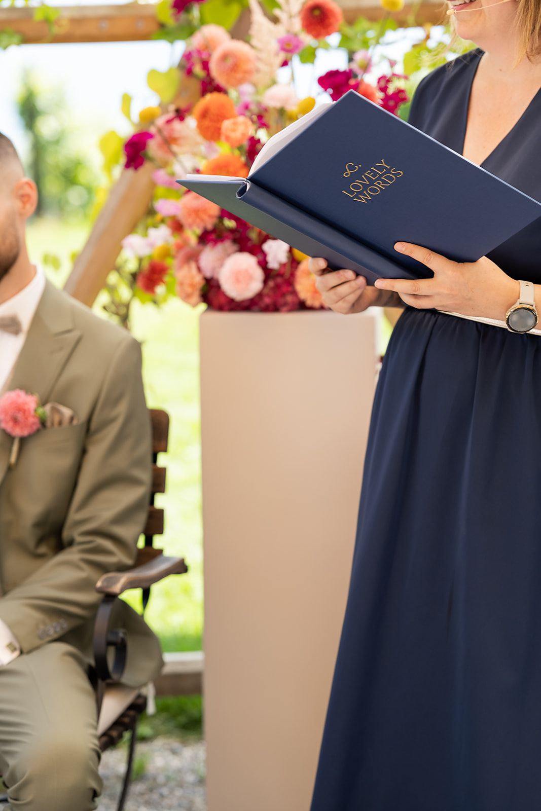 Warm natural-light portrait of wedding celebrant Simone Gori from LovelyWords, captured by MaxwellArt Photography during a wedding.