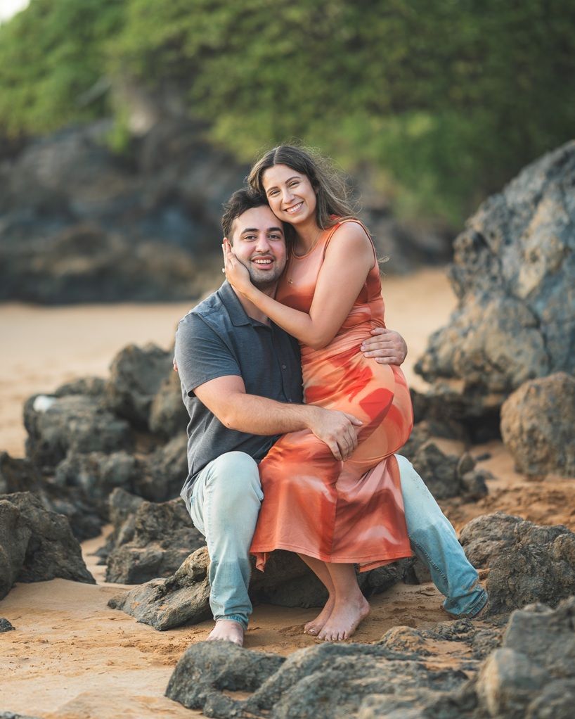 Proposal engagement couple photo shoot during sunset beach on Maui Hawaii by ohwowfotos