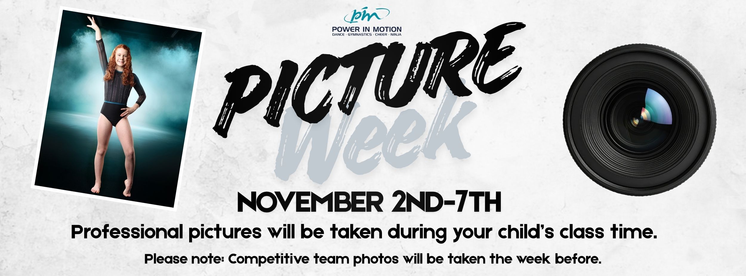 Power in Motion Picture Week promotional banner featuring gymnast silhouette.