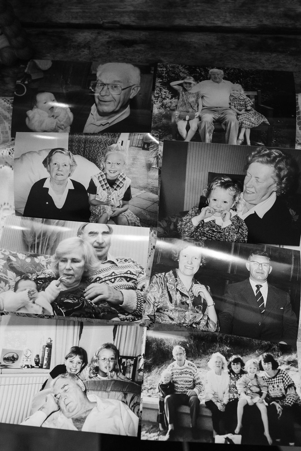 A black and white collage of vintage photographs showing people at various social gatherings and events.