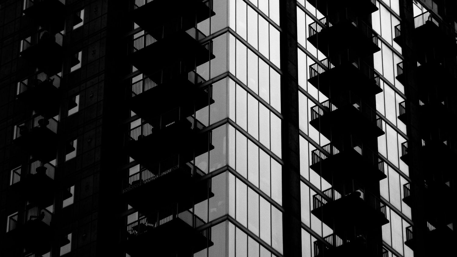 Abstract, dramatically lit architecture