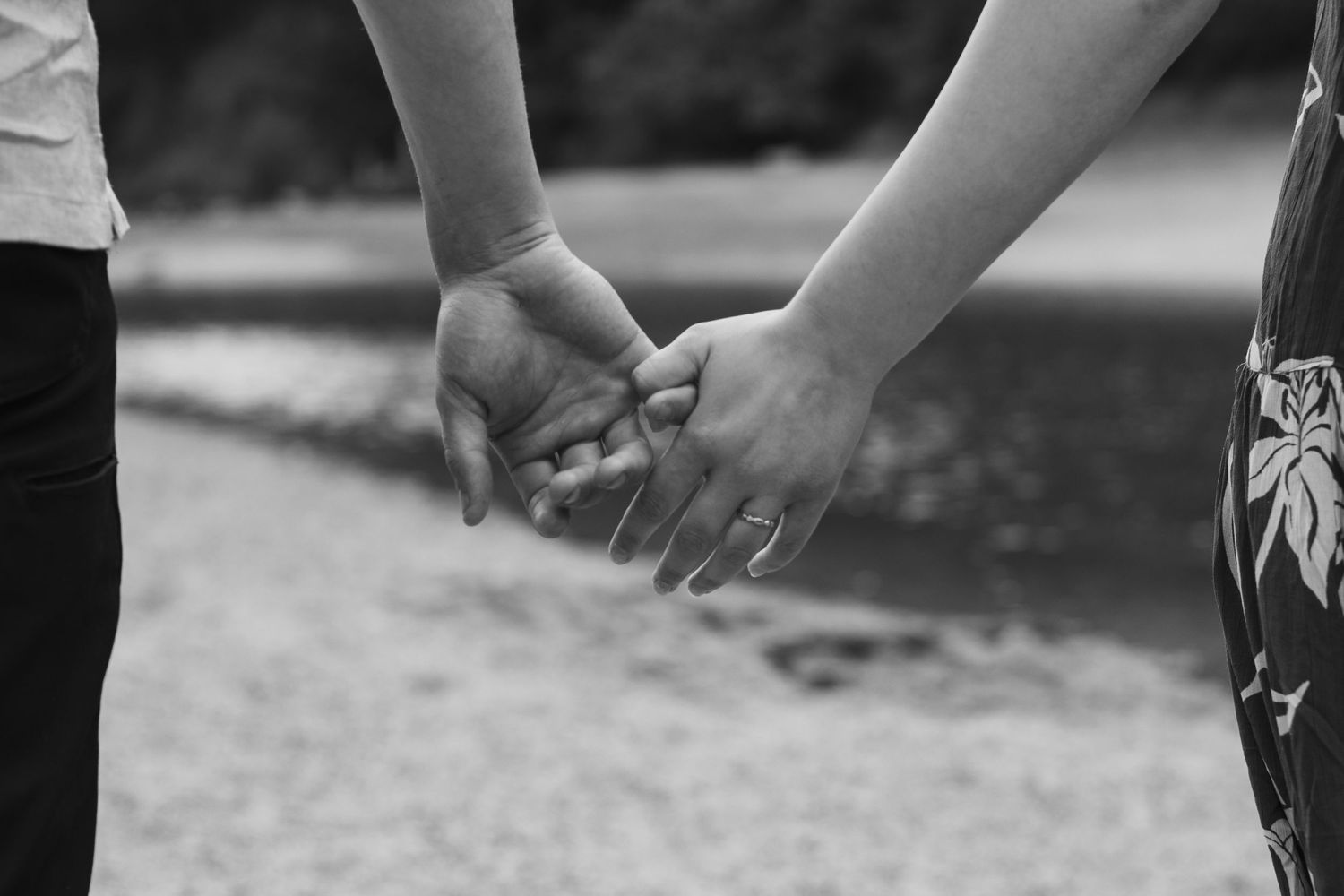 Couples hands interlocked for engagement session at Farragut State Park in Athol, Northern Idaho.