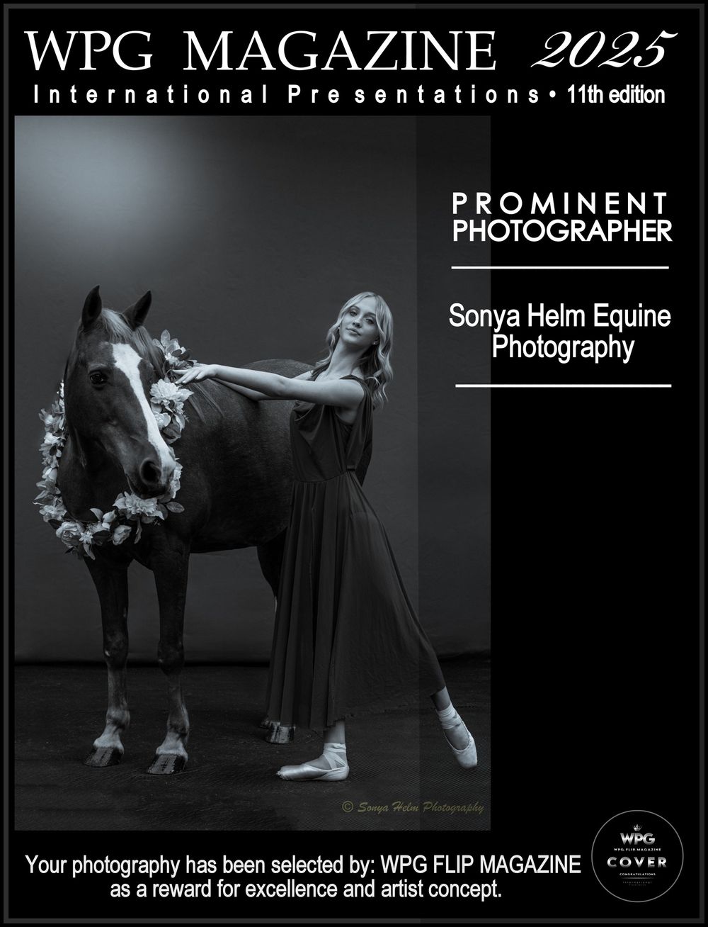 WPG Magazine 2025 cover featuring artistic equine dance photography in black and white.