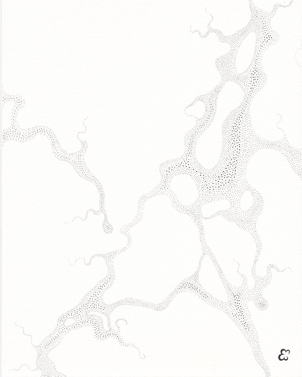 Delicate dotted pattern creating organic branching shapes in light gray on white background.
