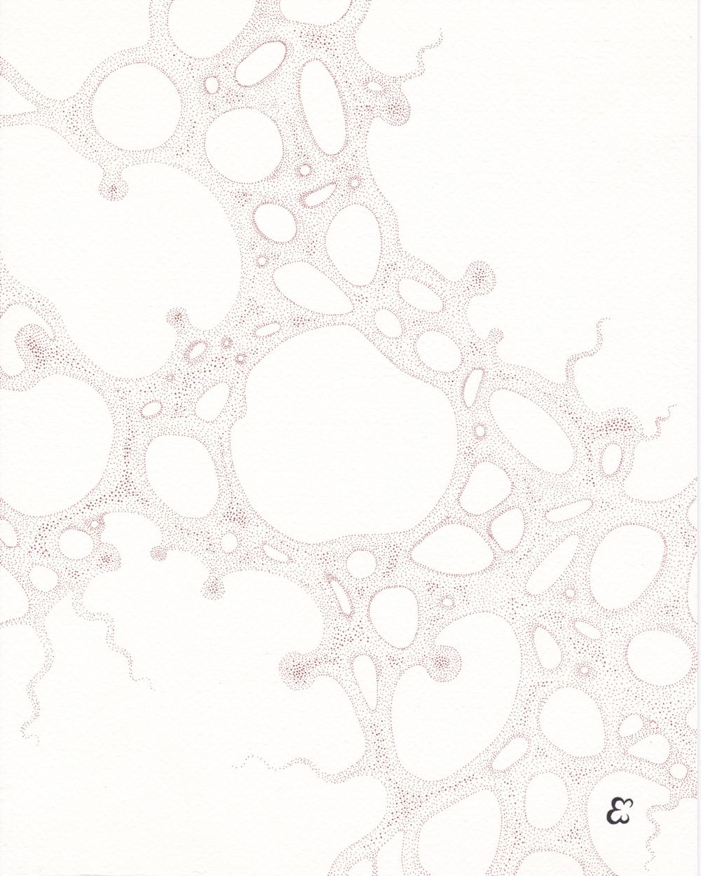 Delicate pink dotted pattern forming circular bubble-like structures with organic connections.