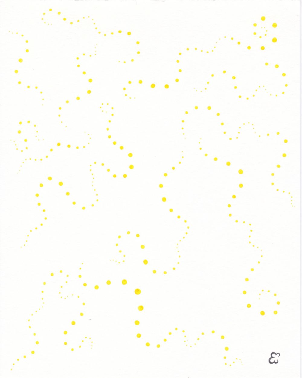 Yellow dotted pattern creating organic flowing shapes against white background.
