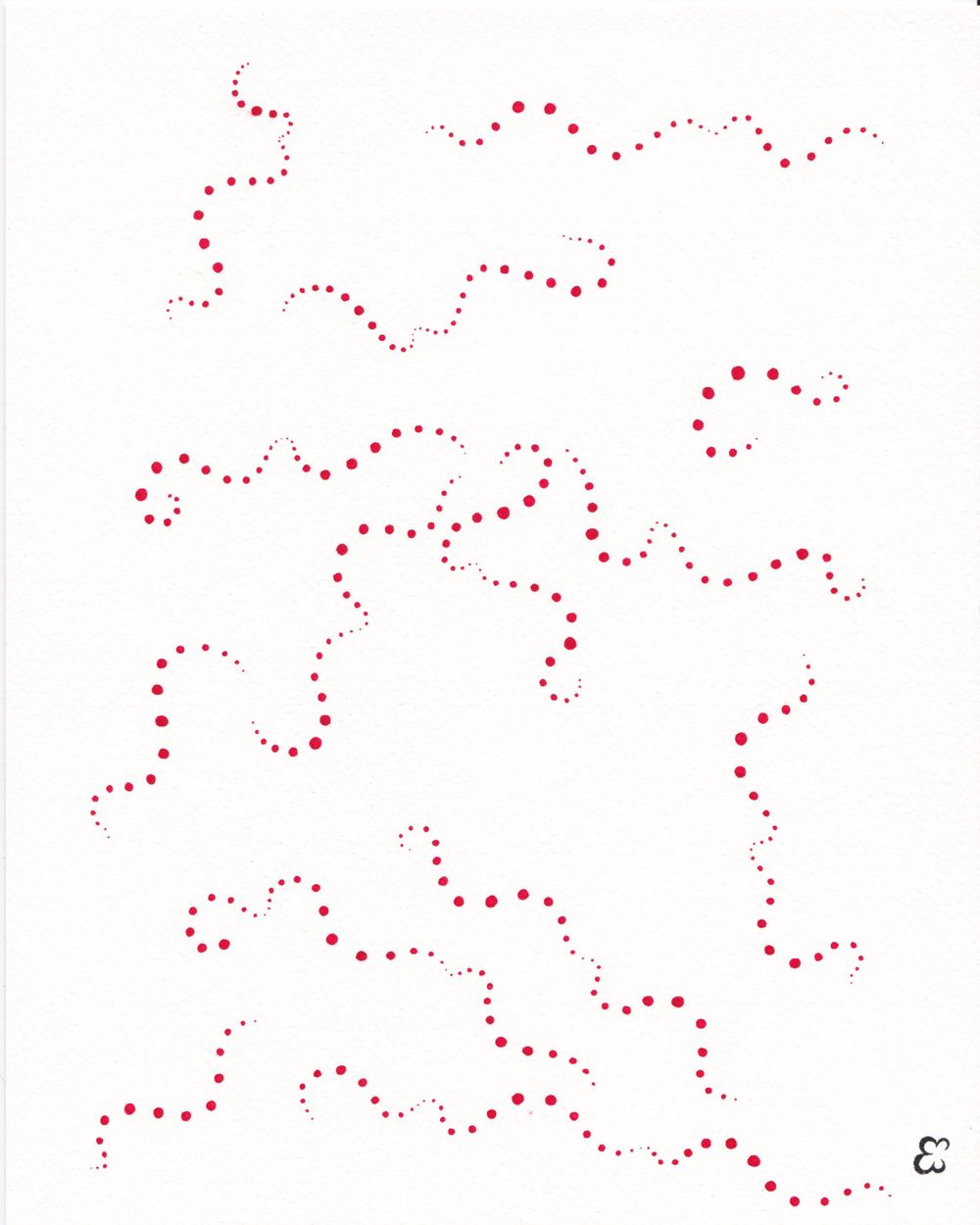 Red dotted lines forming meandering patterns on white background.