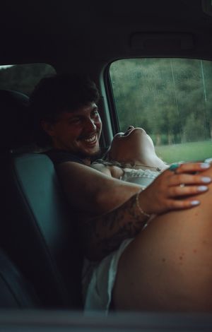 A series of dark moody photos showing someone resting in the backseat of a car during a journey.