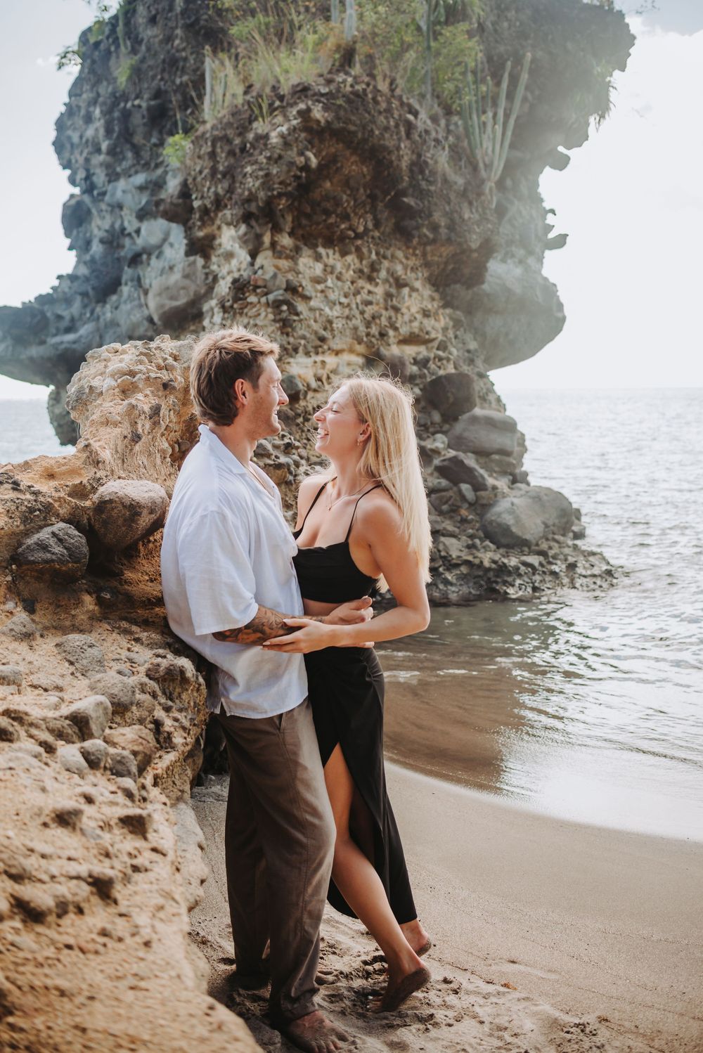 St Lucia Photographer captures surprise Proposal and engagement photoshoot at Anse Mamin Beach near Jade Mountain and Anse Chastenet Hotel