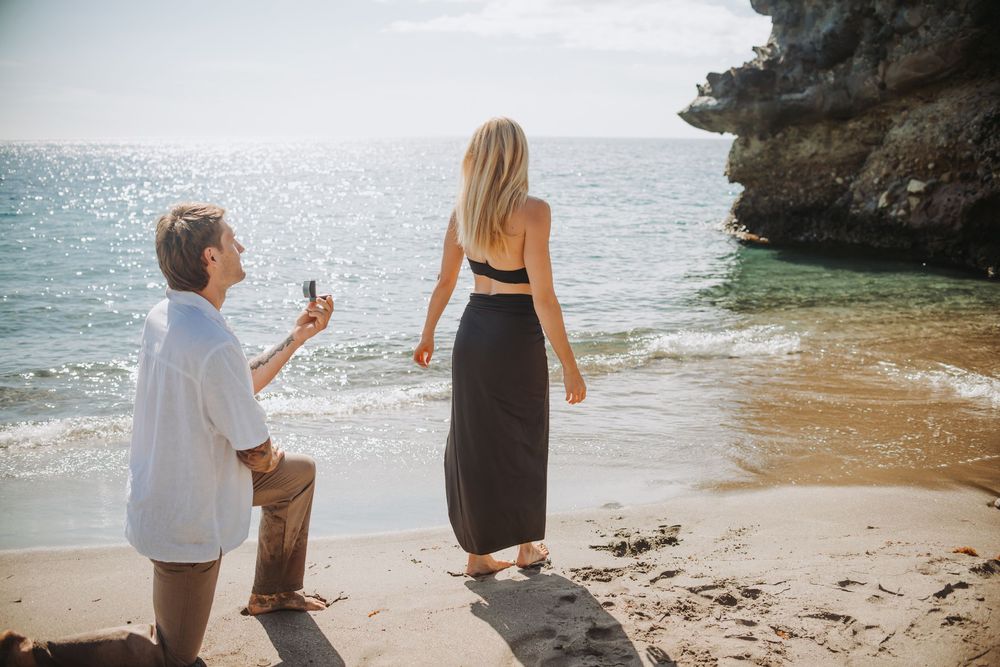 St Lucia Photographer captures surprise Proposal and engagement photoshoot at Anse Mamin Beach near Jade Mountain and Anse Chastenet Hotel