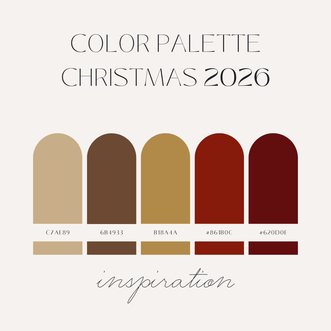 Classic Christmas color palette featuring five swatches in green, beige, and burgundy tones.