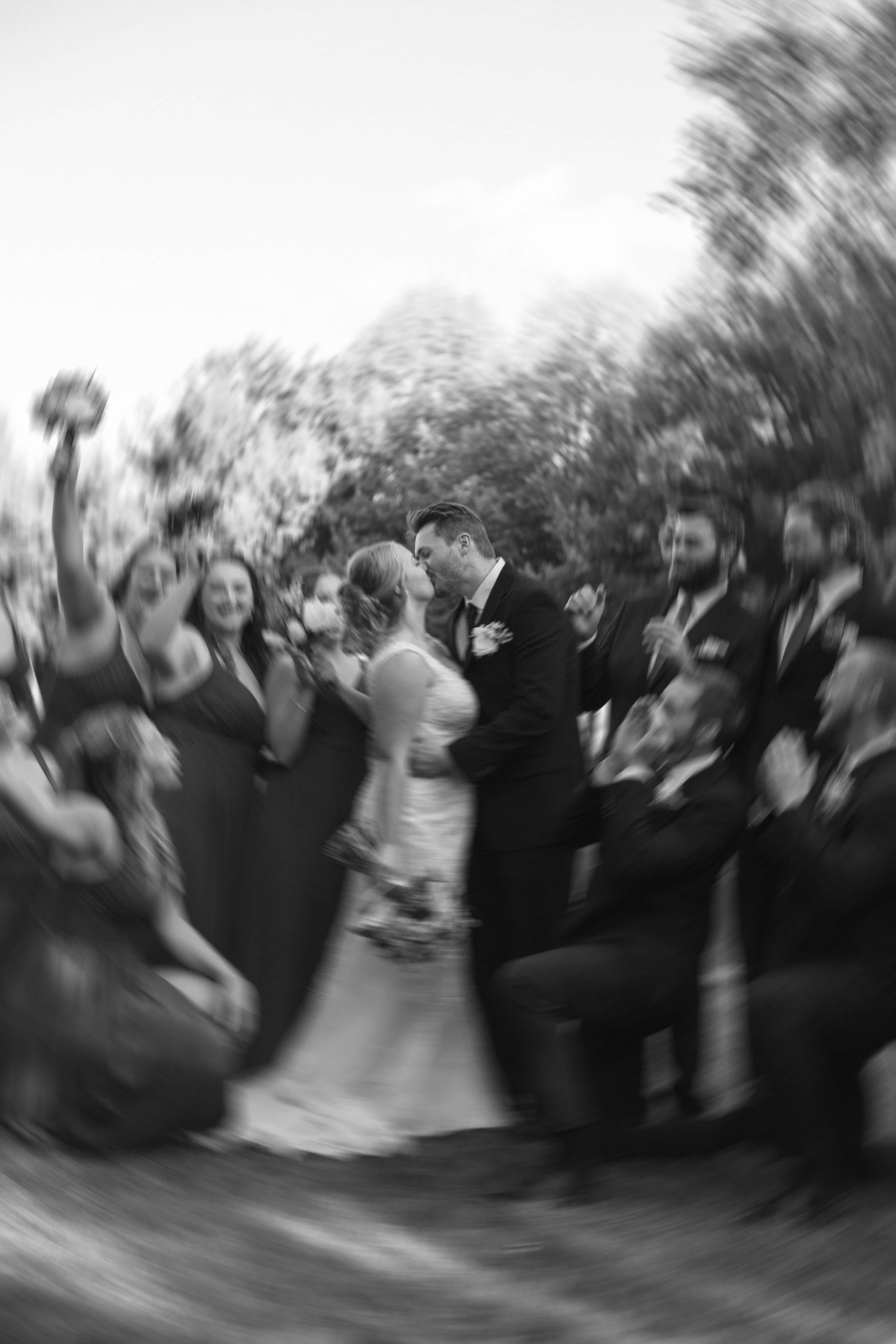 outdoor bridal party portraits by pond in Frankfort, Illinois
