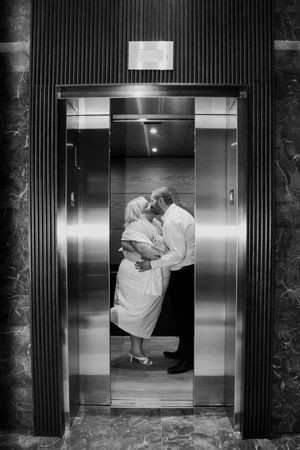 black and white elevator