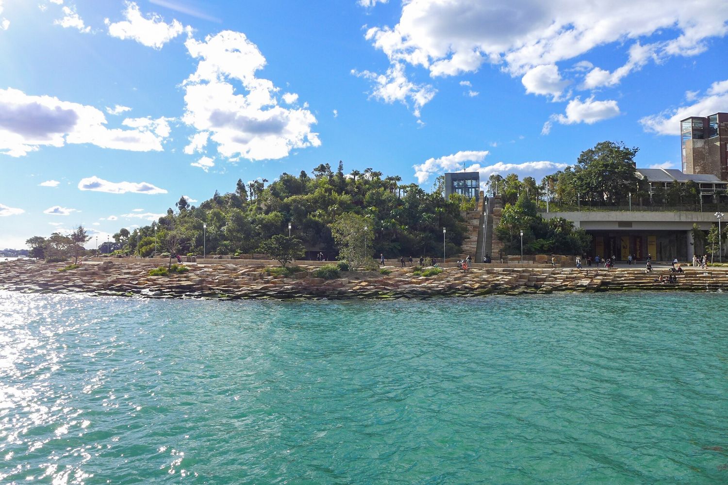 Sandstone foreshore and harbour views at Barangaroo Reserve - Sydney engagement photo location