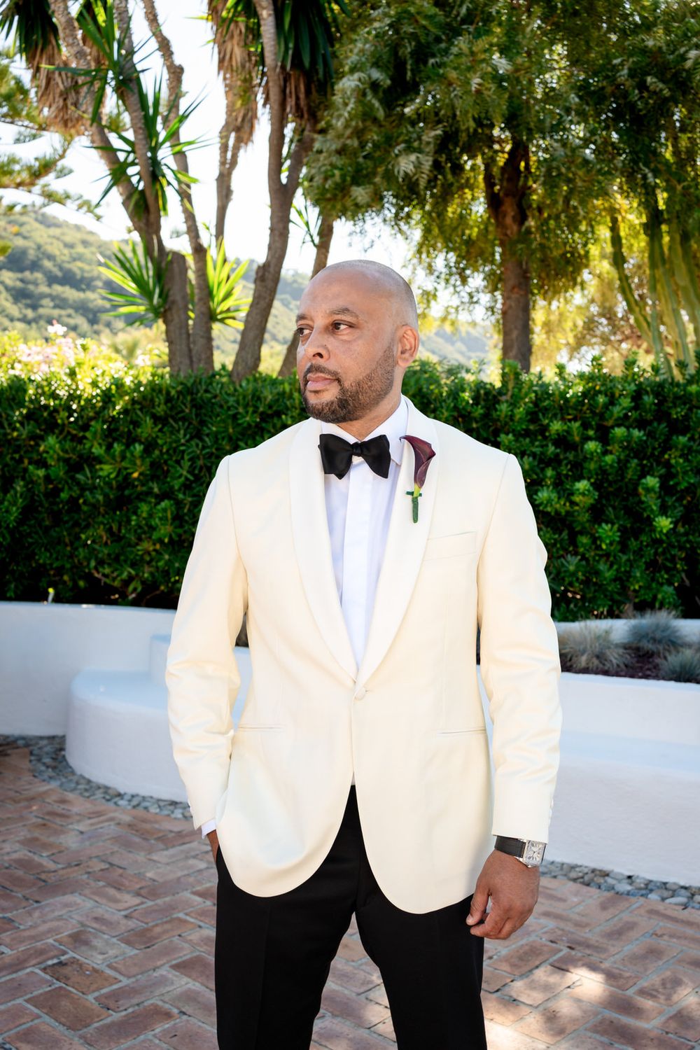 Groom during a destination wedding in Calabria, Italy