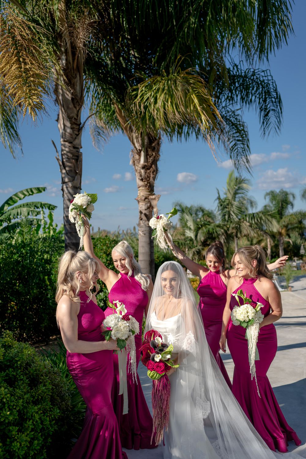 Bride and bridesmaids during a destination wedding in Calabria, Italy