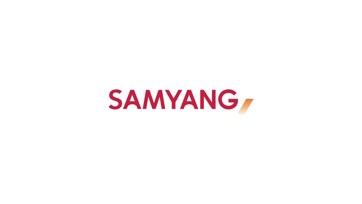 Samyang company logo in red text with modern dynamic styling.