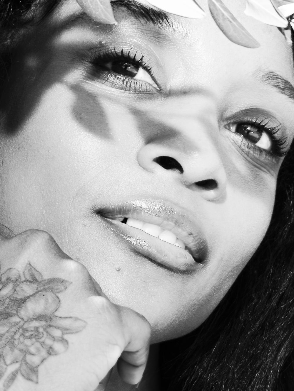 Black and white beauty portrait of Genesis Dudley.