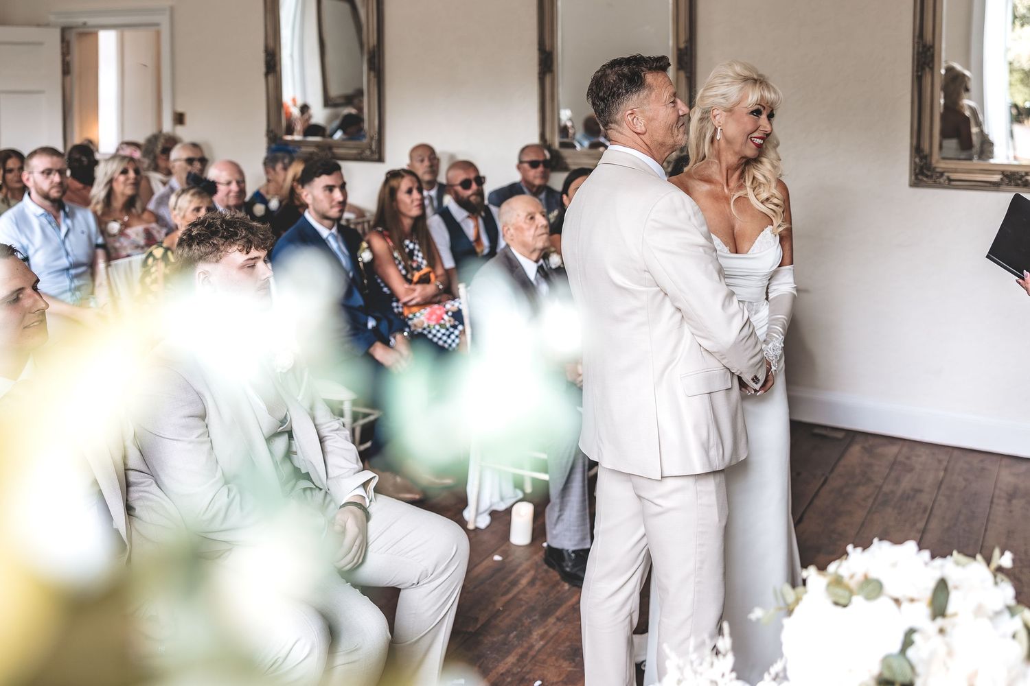 Relaxed indoor wedding ceremony at Bardney Hall