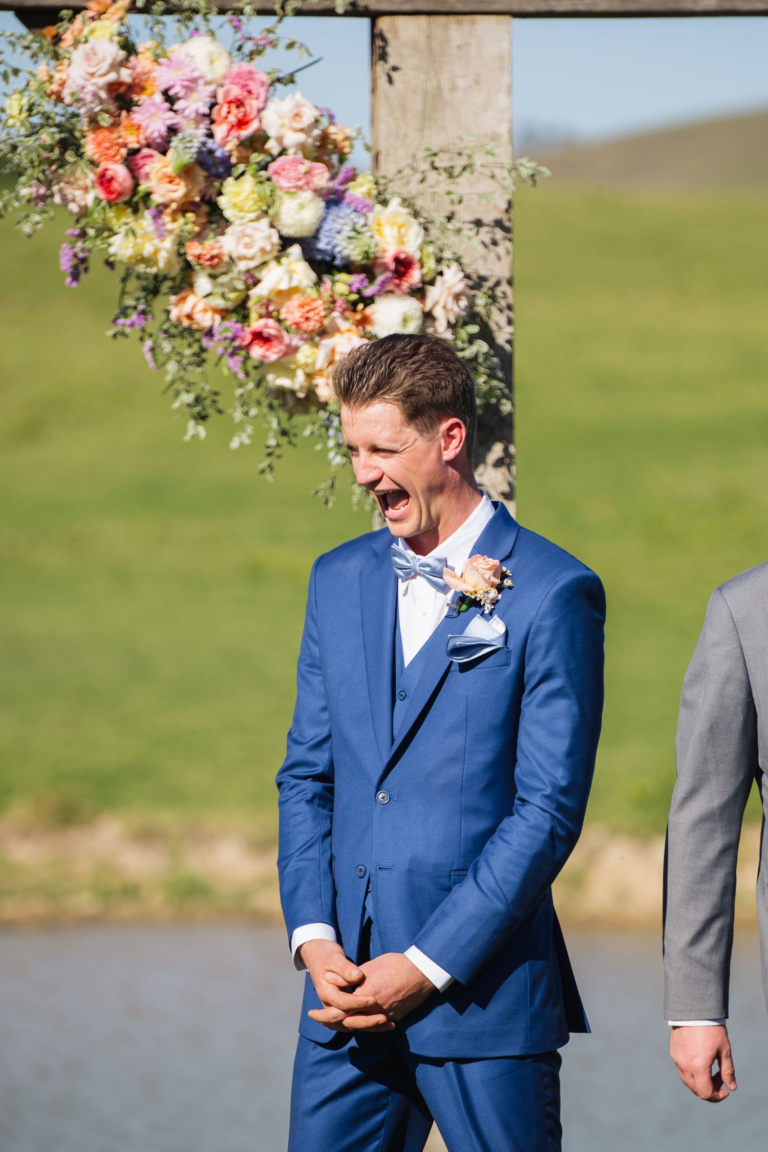 Groom excited to see bride at Dungog Wedding in Hunter Valley NSW