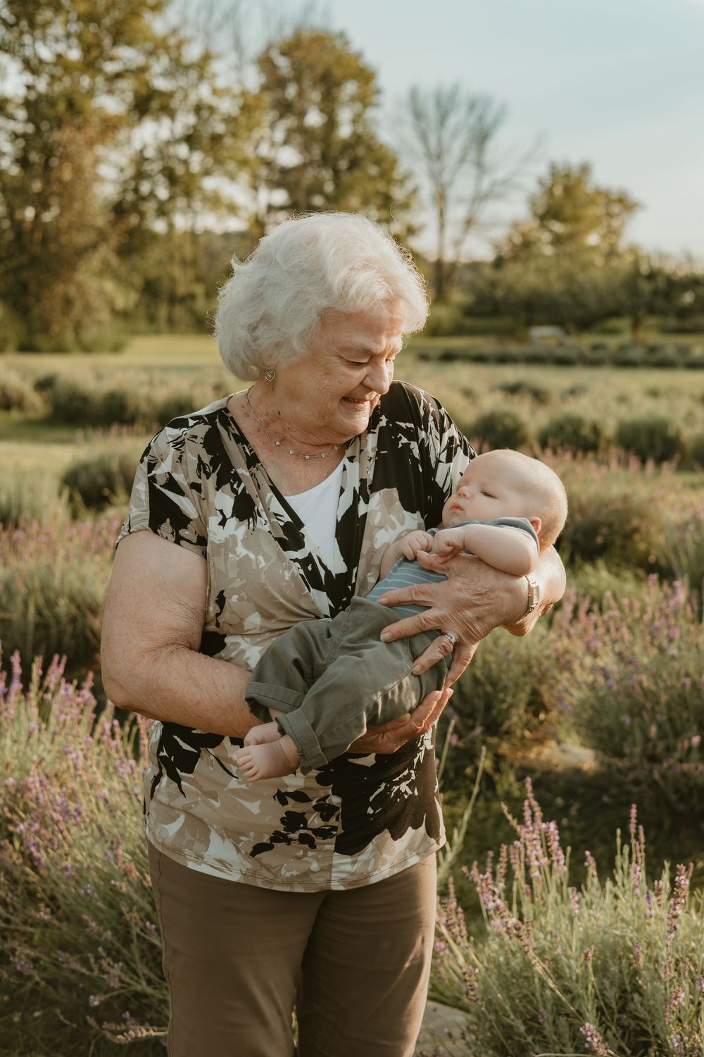 family lavender field grandma