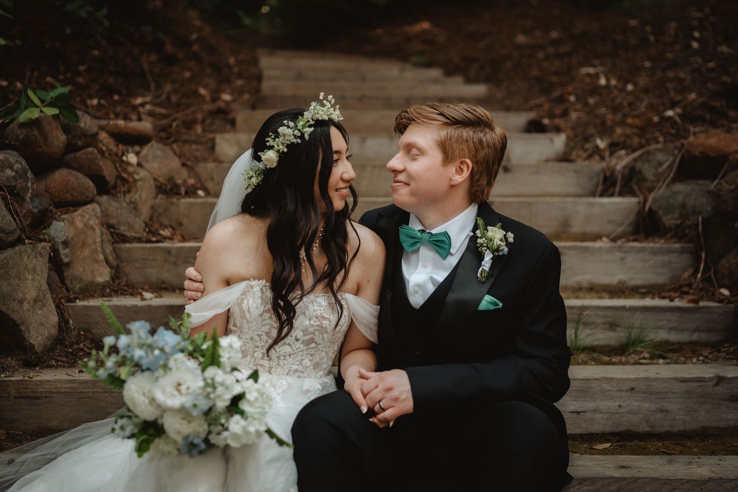 bride and groom photos at redwood forest wedding