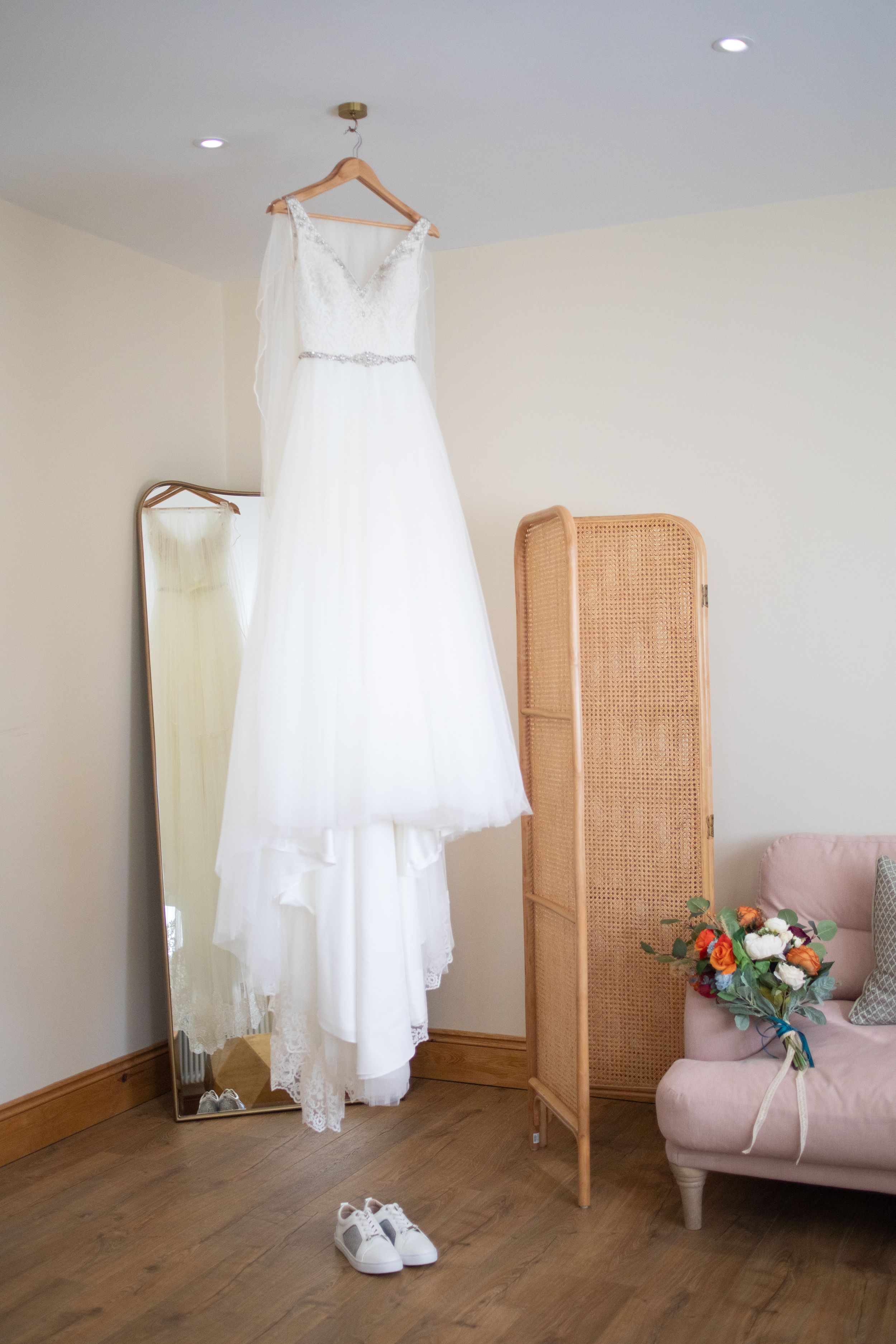 Brides wedding day dress at maidens barn wedding venue