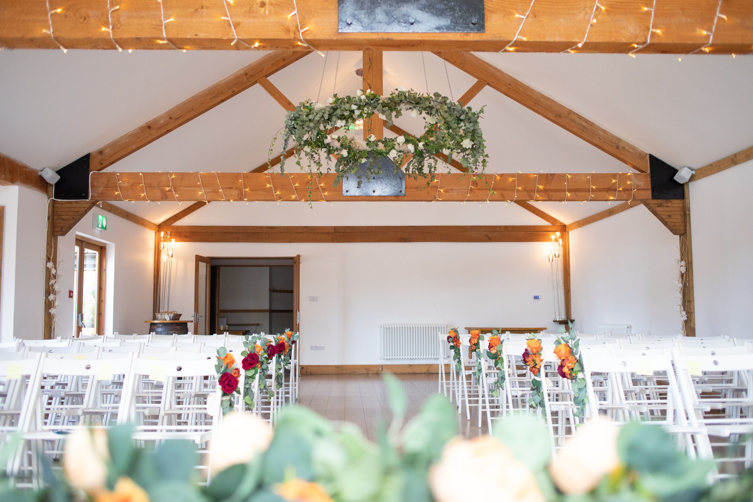 Maidens barn wedding venue decorated for a wedding