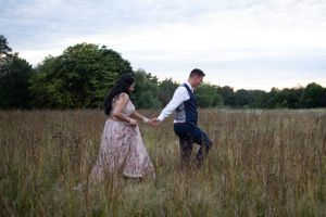 Bride and groom on their wedding day having sunset photos