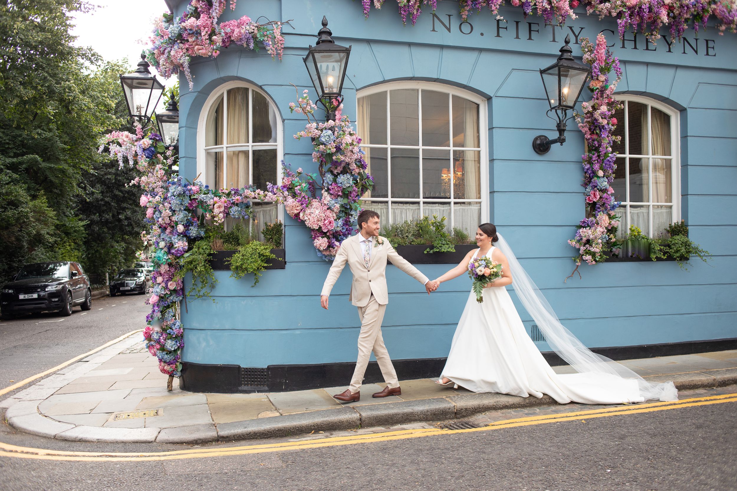 Bride and groom Chelsea old town hall wedding