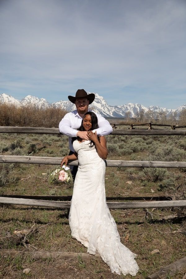romantic wester couple in Wyoming mountains