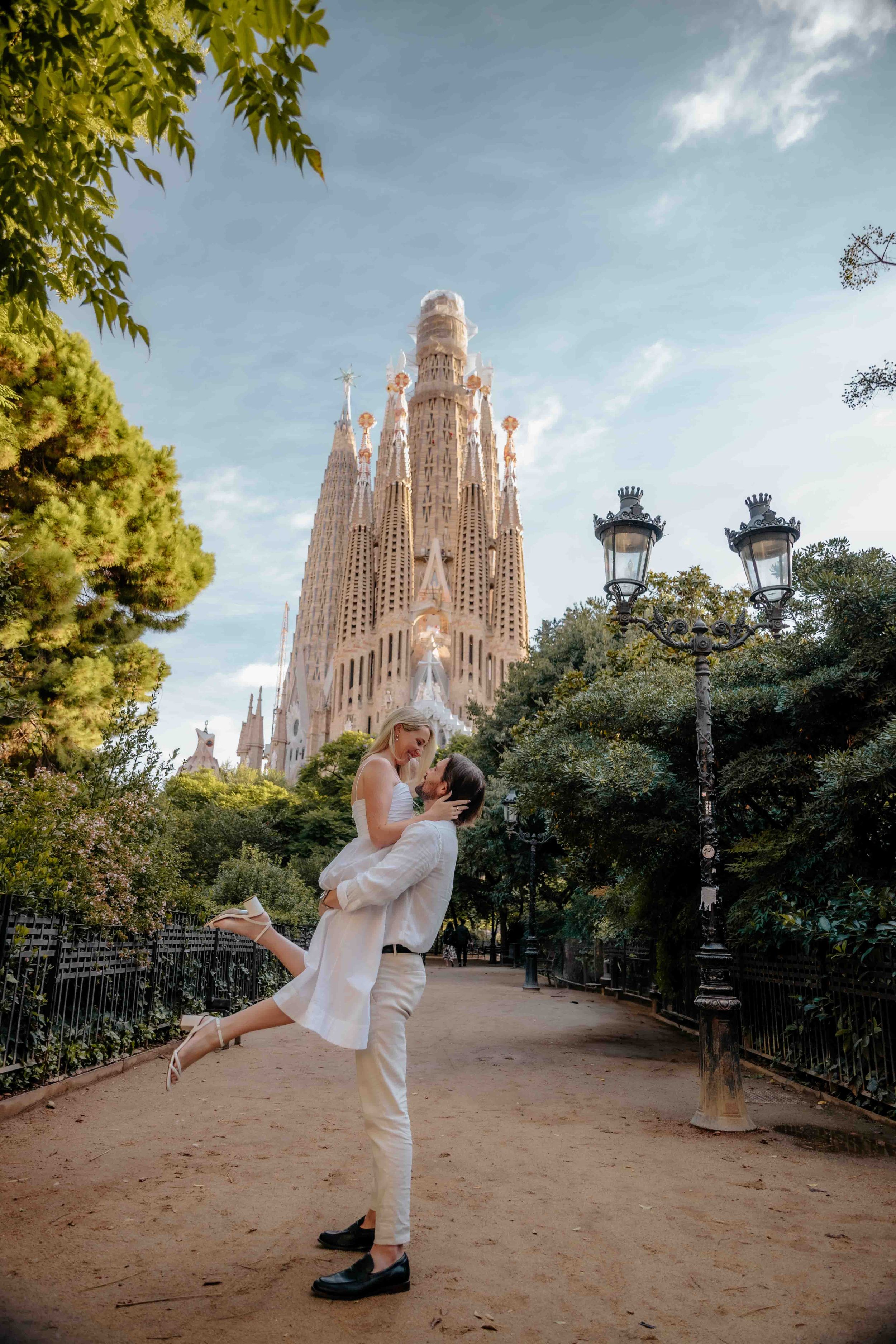 Private proposal moment photographed in Barcelona garden