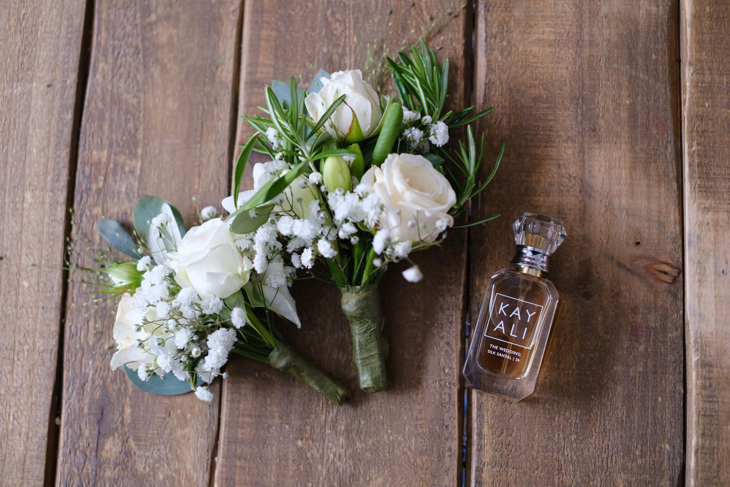 Button holes and brides wedding day perfume at the Old Vicarage, Elskesley
