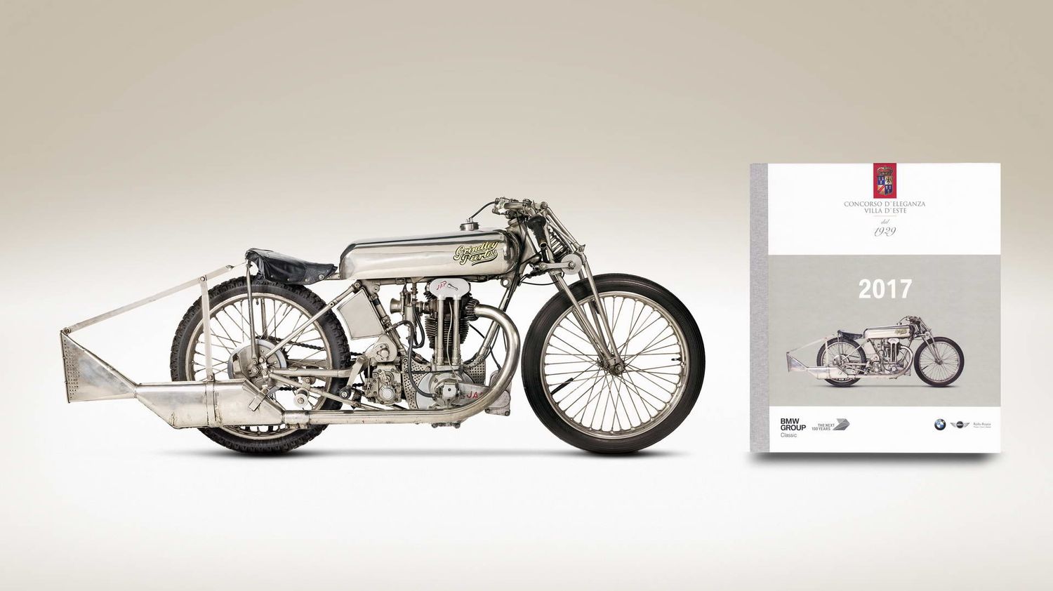 Grinday Peerless classic motorcycle CGI illustration for Concorso d'Eleganza Villa D'Este 2019 yearbook