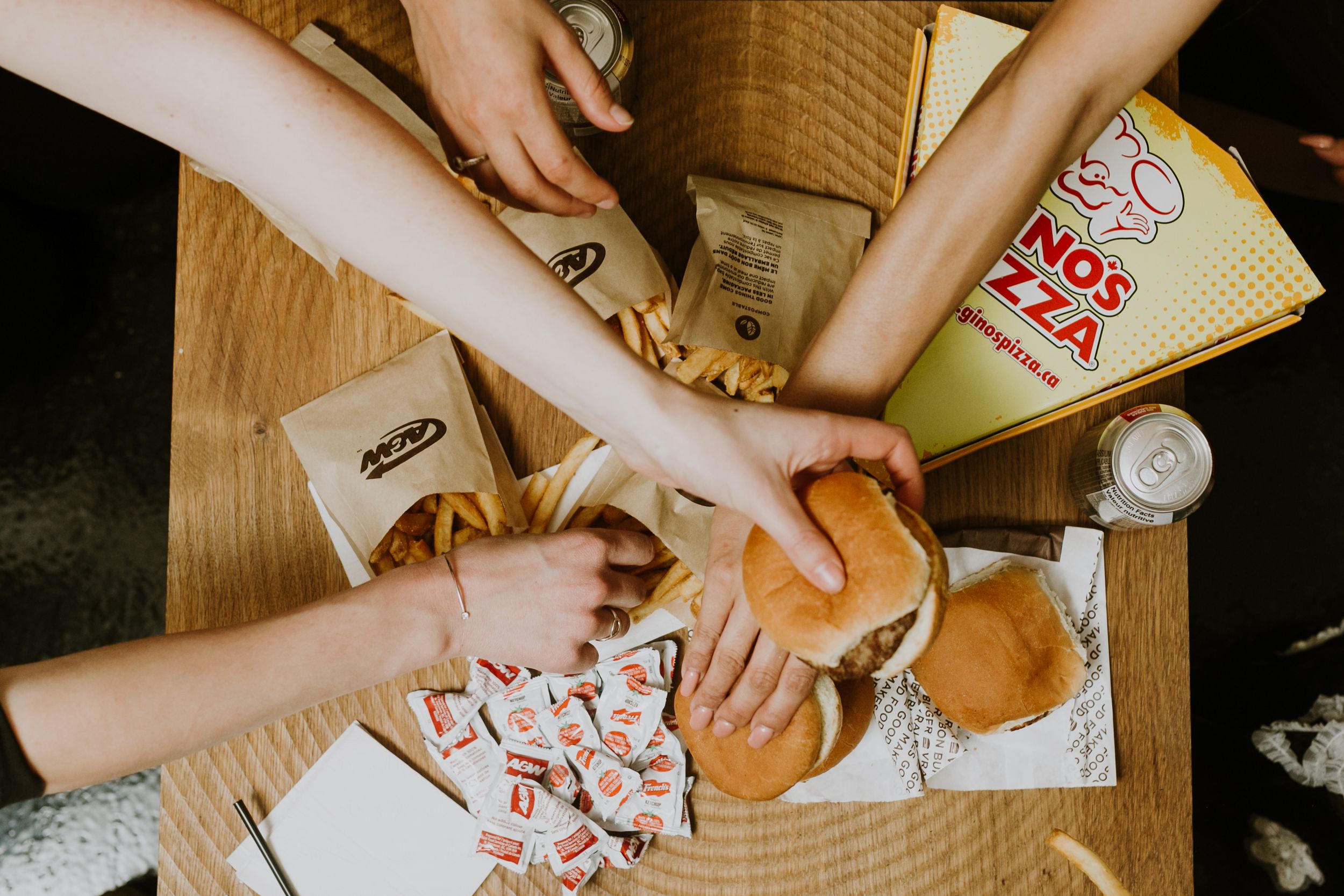 Group of people eating fast food. Photo by Samantha Bateman.