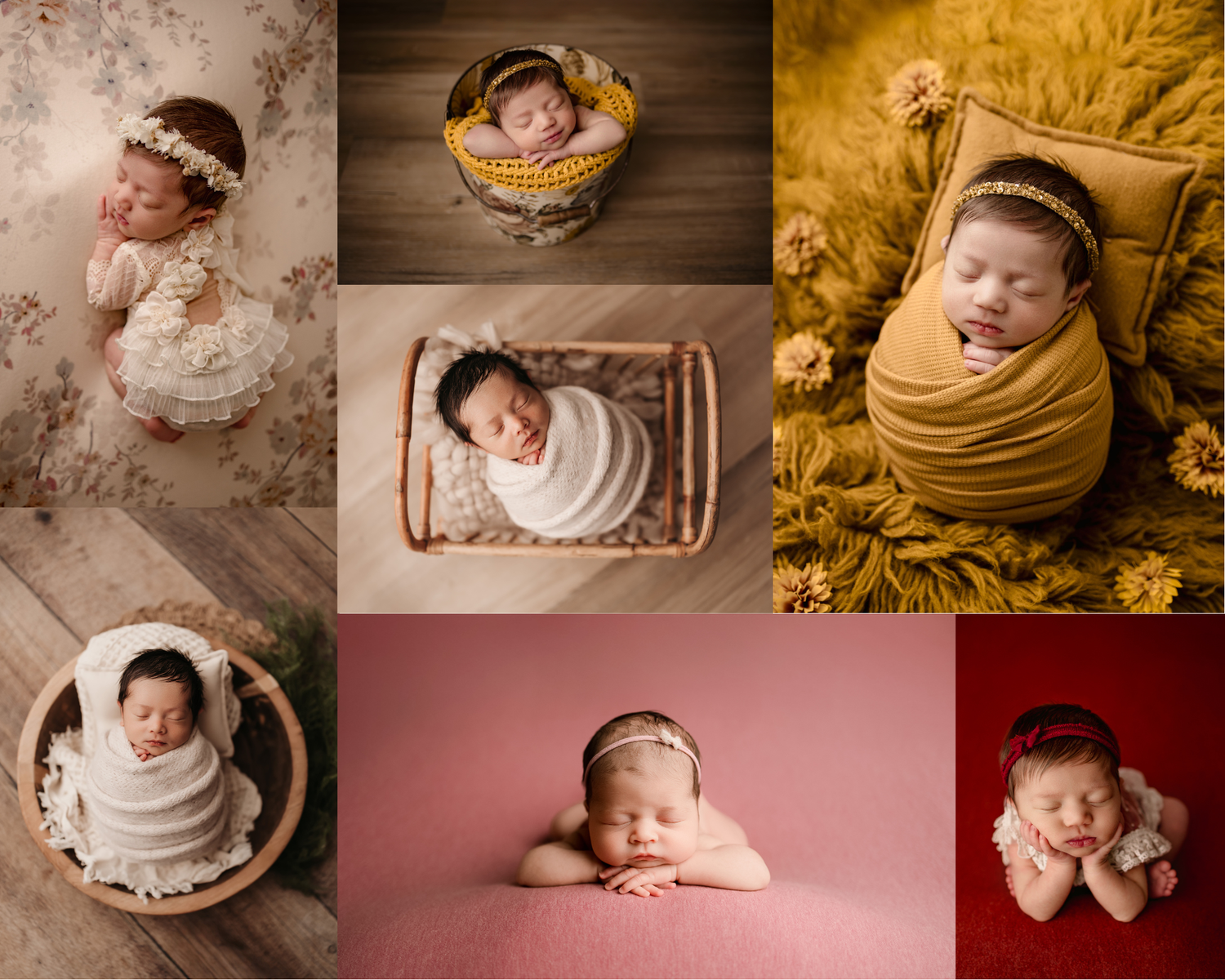 Classic posed newborn photography session in Magnolia Texas with wrapped and unwrapped baby portraits on soft neutral backdrops by Anna Carr
