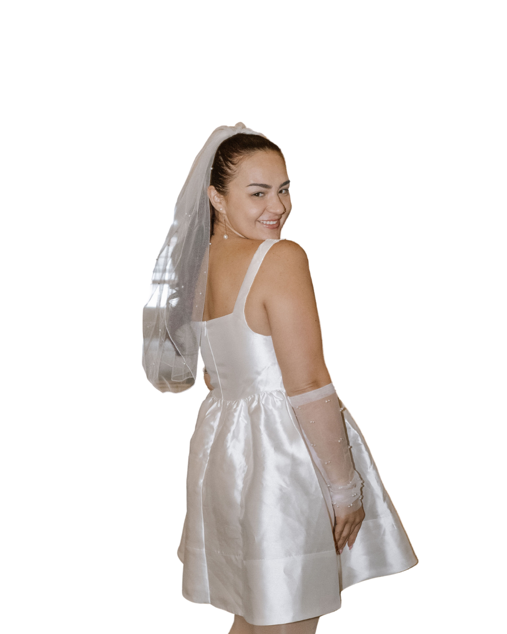 Sequence of poses showing white sleeveless summer dress from different angles against a white background.