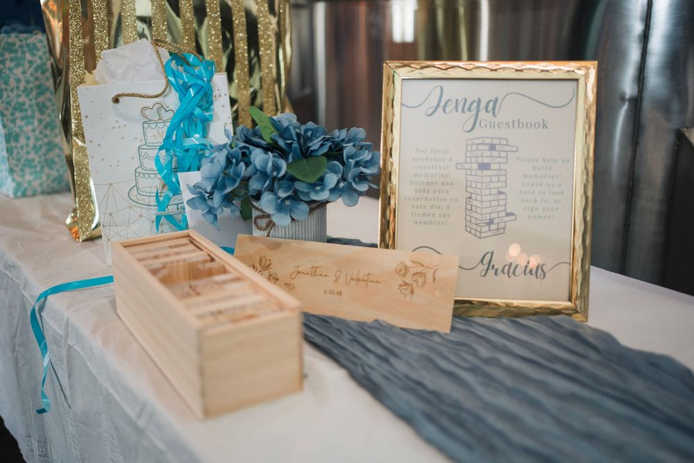 Details of the wedding with a jenga game