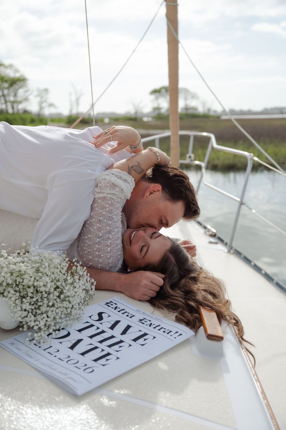 Sail Boat save the date engagement photography in Murrells Inlet, SC