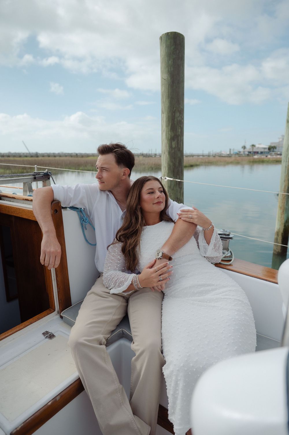 Sail Boat save the date couples photoshoot in Murrells Inlet, SC