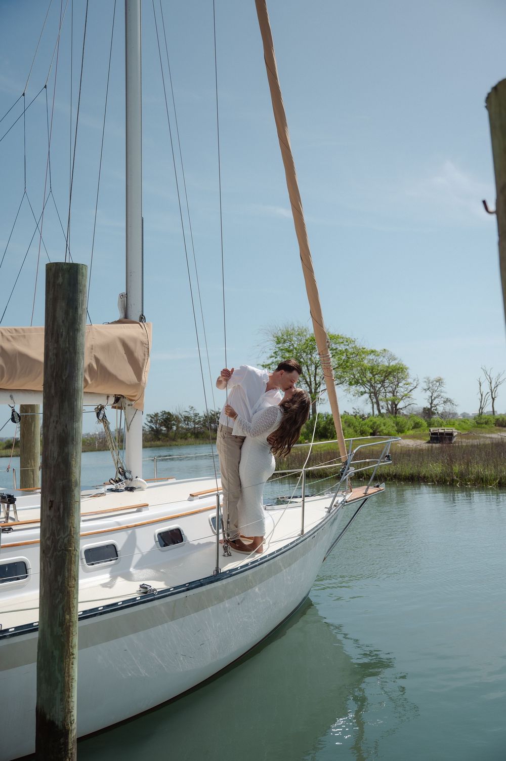 Sail boat engagement photography in South Carolina