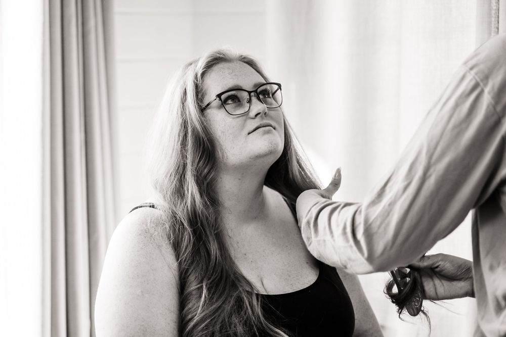 A series of candid headshots of someone in a casual setting with natural light indoors.