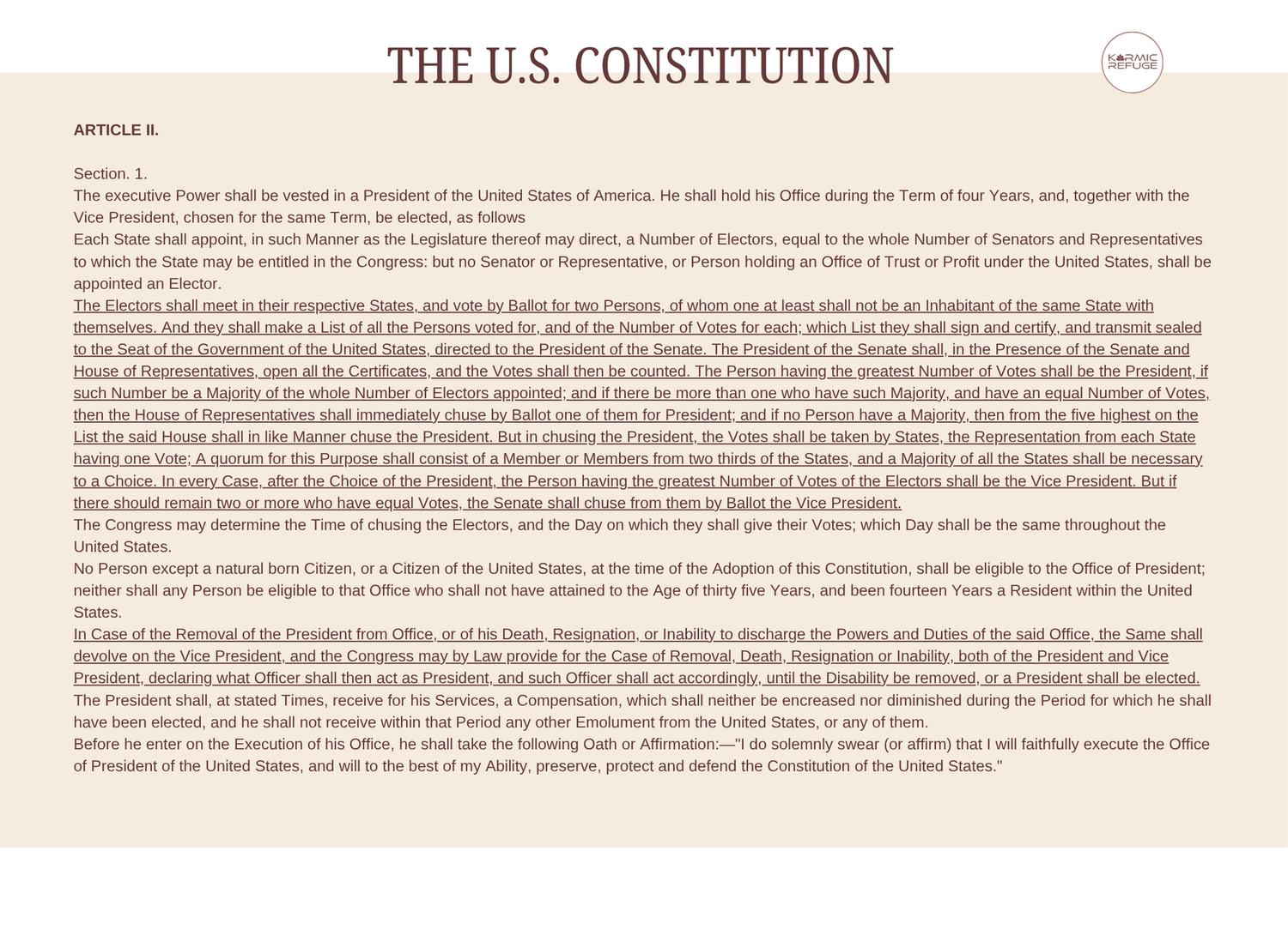 White and black text document showing text of the U.S. Constitution on aged paper with a faded appearance.