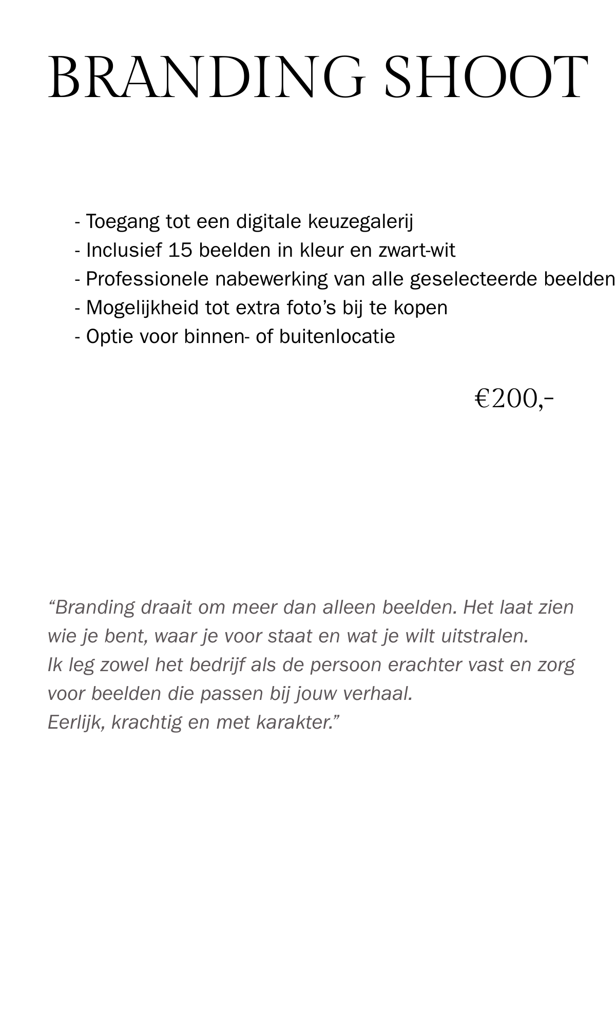 Prijzen Branding shoot
