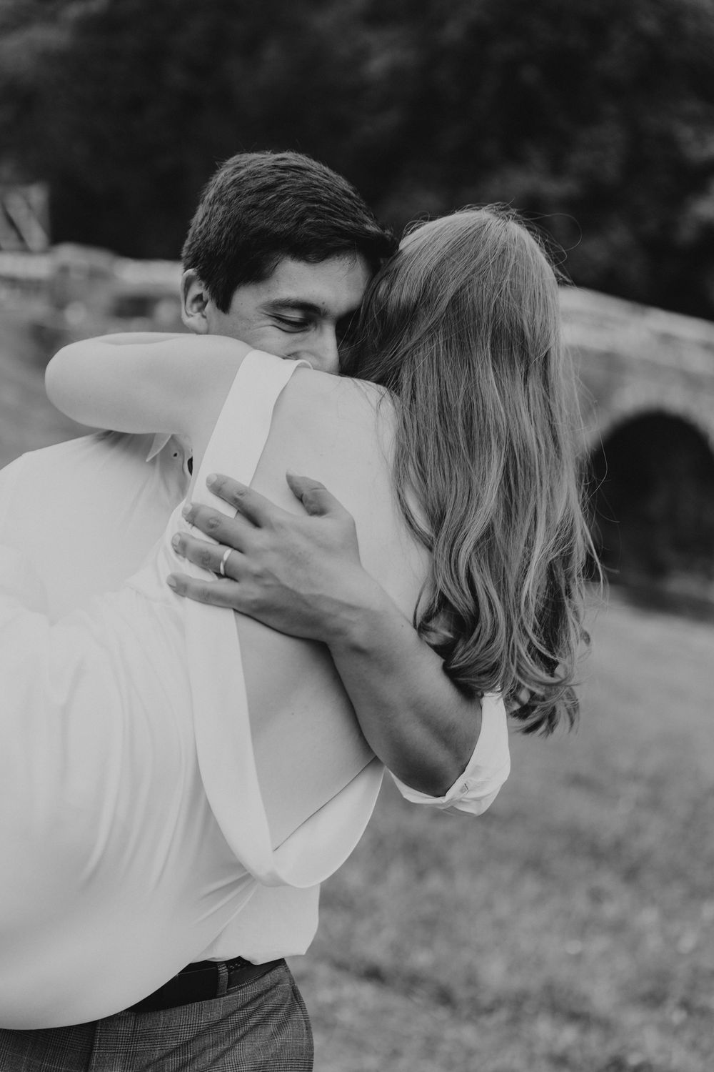 Intimate engagement couple portrait at Stourhead National Trust captured in natural light