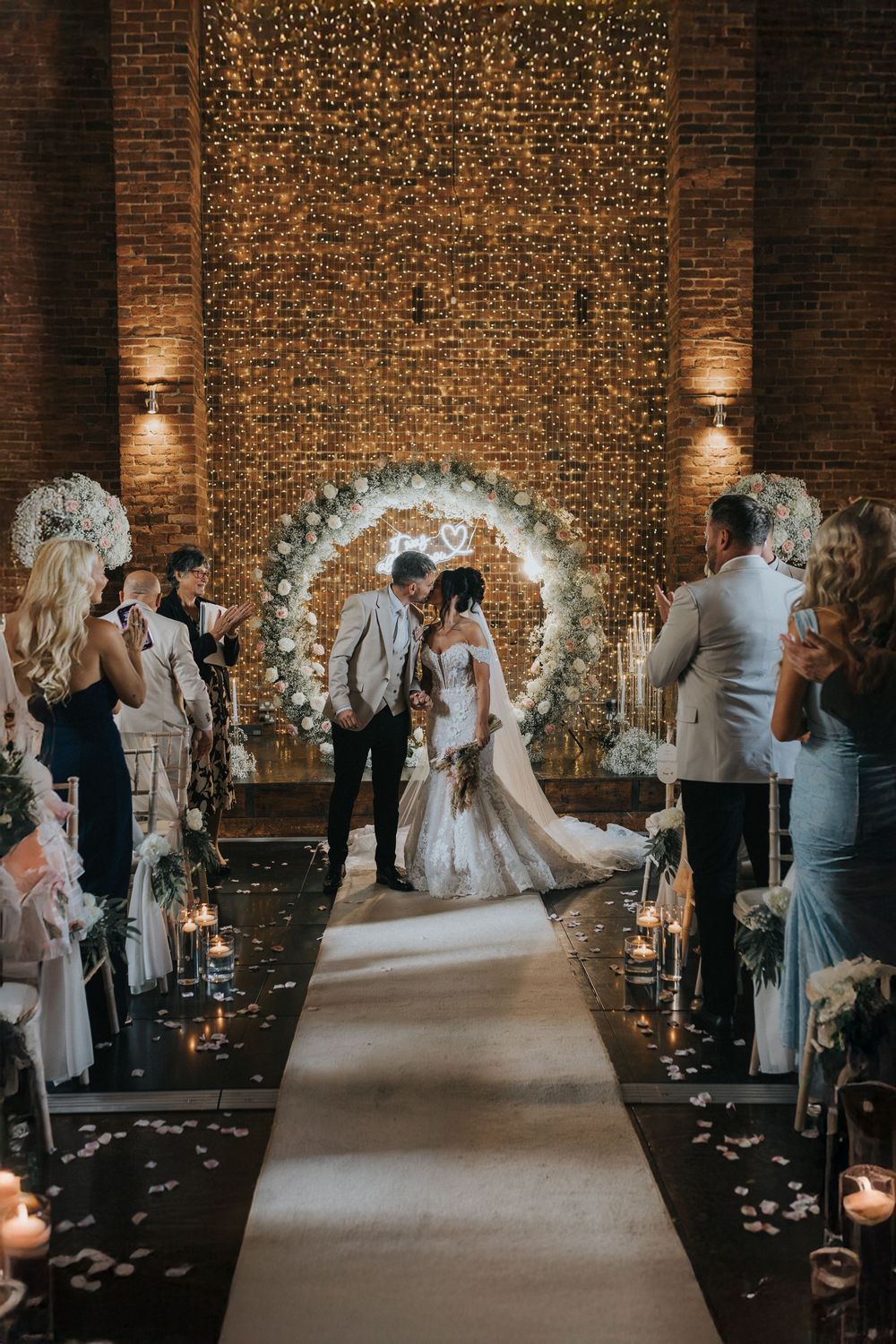 the barn at Morley's hall wedding photography first kiss