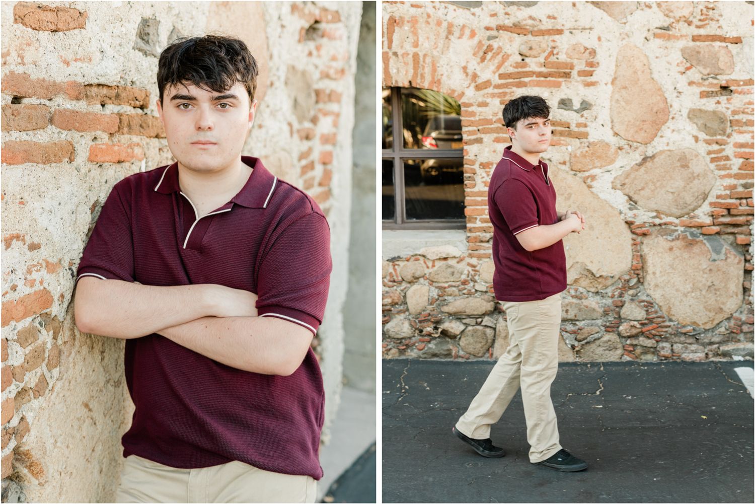 slo senior guy senior photos at Mission SLO in downtown SLO | Brick walk | Mission Prep Senior photographer