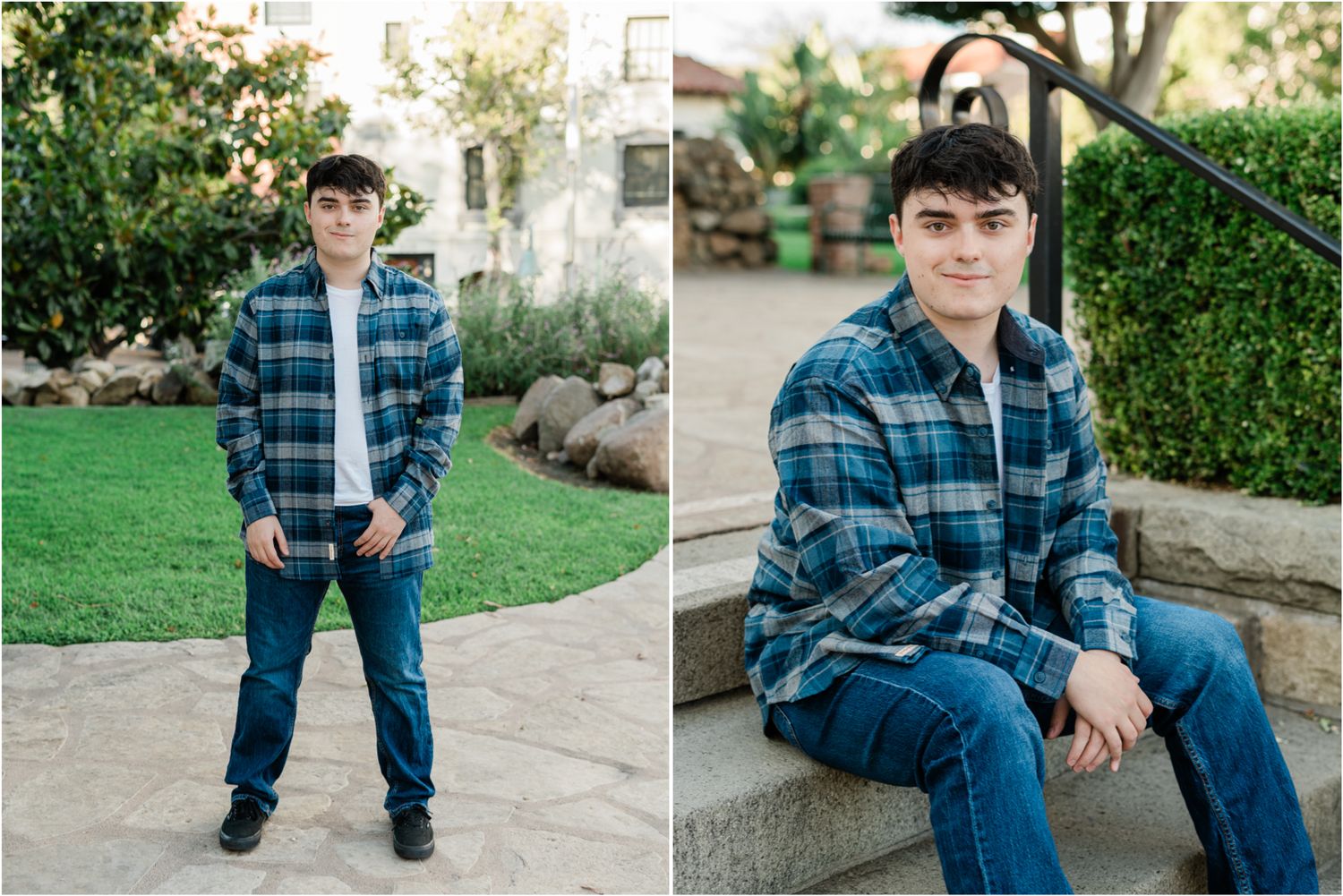 slo senior guy senior photos at Mission SLO in downtown SLO | standing in front of slo mission | Mission Prep Senior photographer