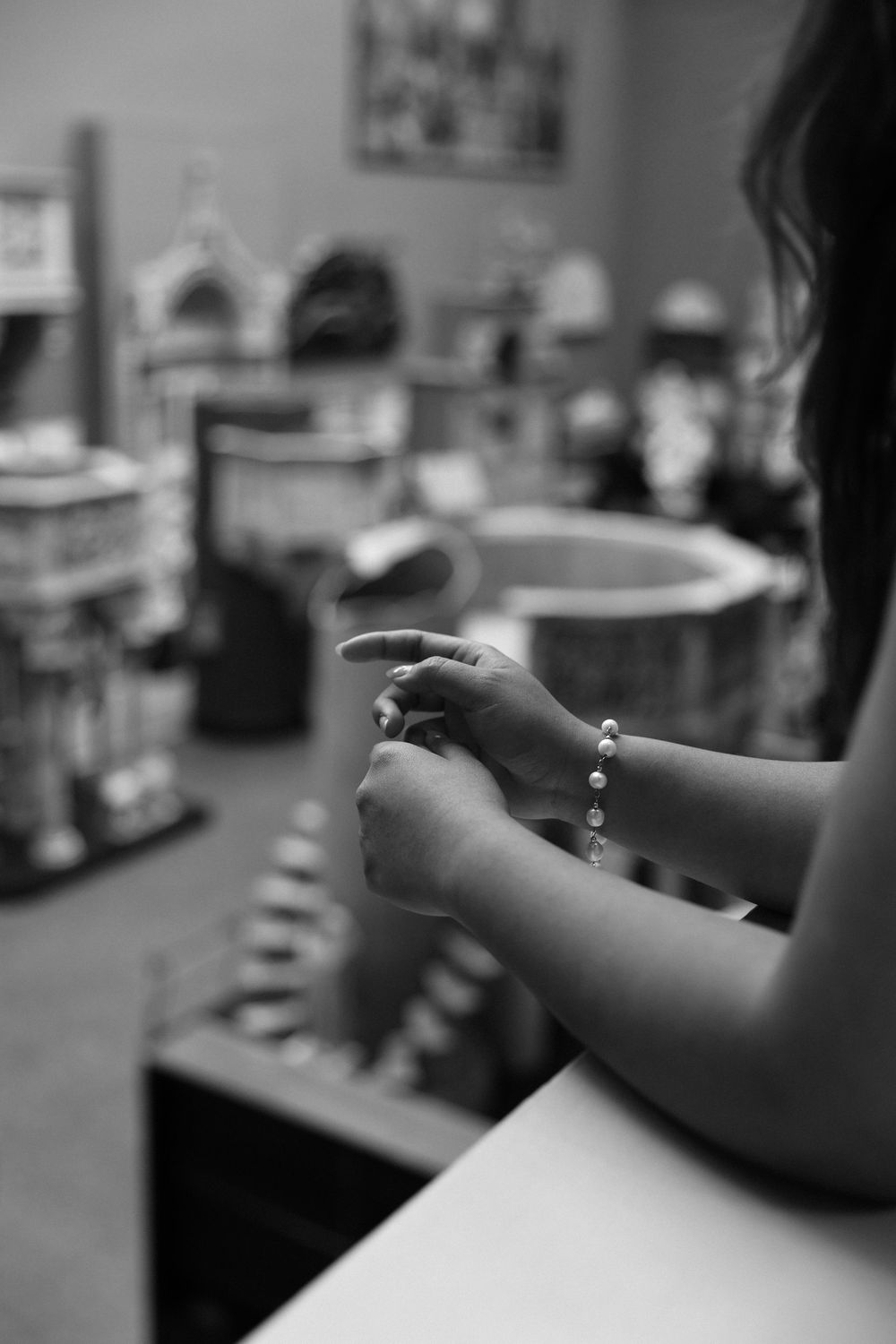 black and white close up of hands.