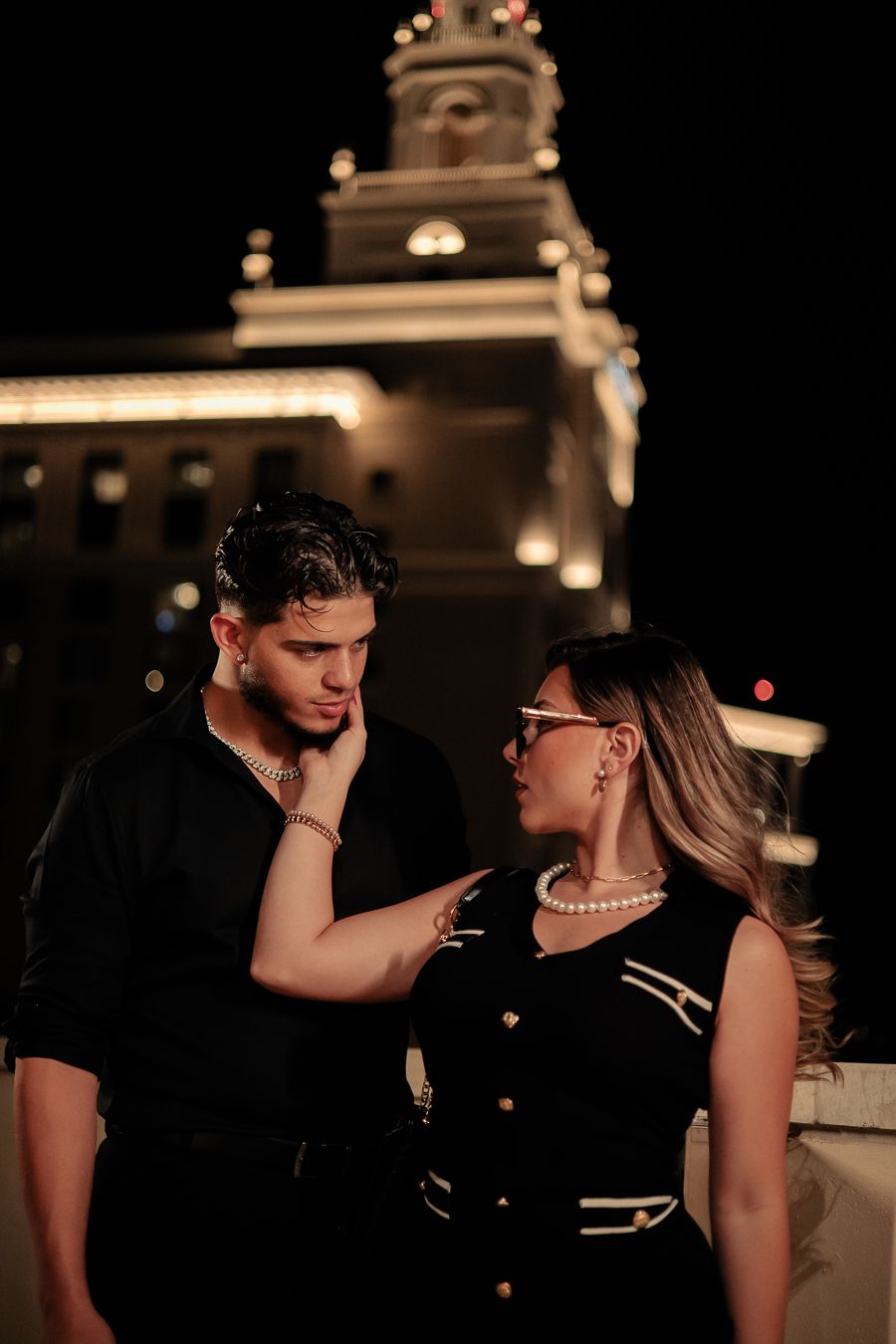 Cinematic Miami anniversary portrait indoors, playful romantic vibe styled for Pinterest weddings and Instagram couples by MannyPortraits.